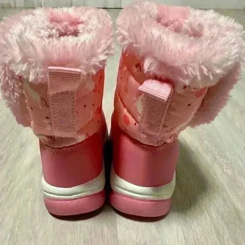 Unbranded Unicorn Snow Boots Kids Size‎ 7 Toddler Pink Excellent Faux Fur Trim